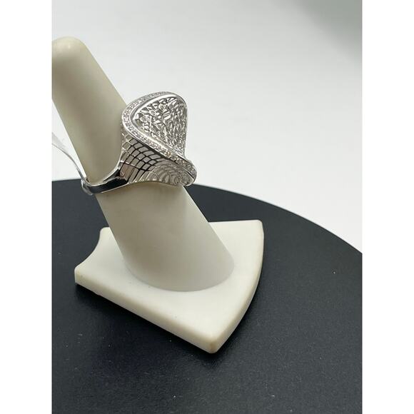 Sterling Silver 925 Pave CZ Concave Weave Spider Web Ring Sz 7 New - Picture 3 of 8